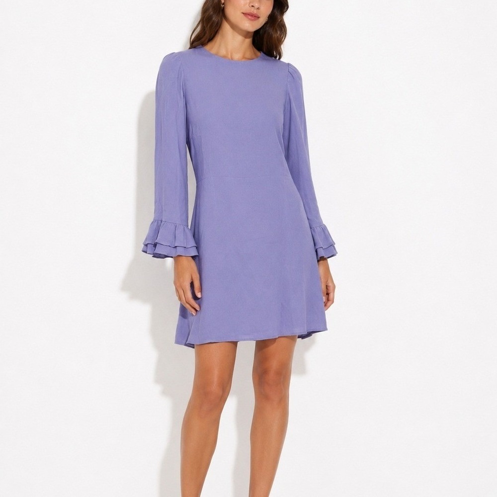 Reformation Periwinkle Purple Ruffle‎ Cuff Long Sleeve Mini Dress Size 6